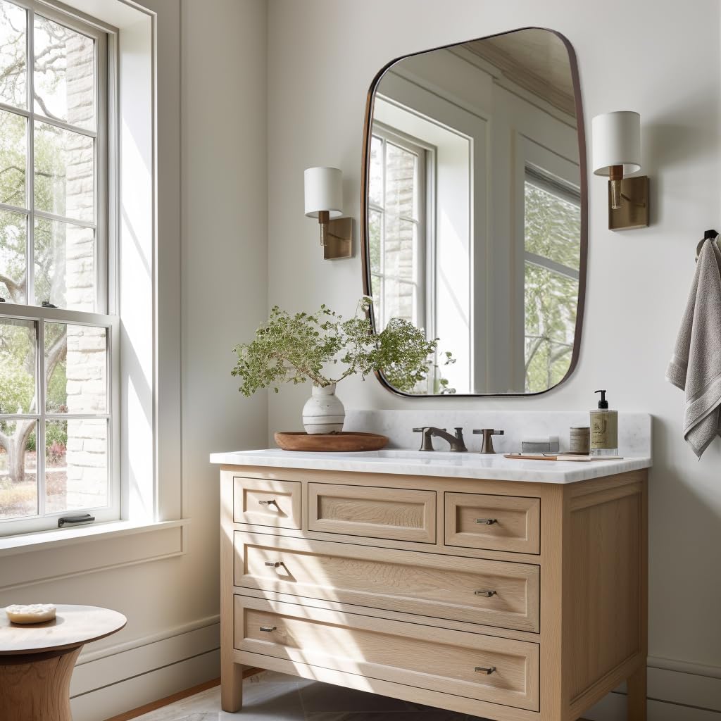 ANDY STAR Bronze Oblong Mirror, 36x48 Inch Brushed Bronze Oval Mirror for Bathroom with Stainless Steel Metal Frame, Wall Mouned for Bathroom, Living Room, Entryway