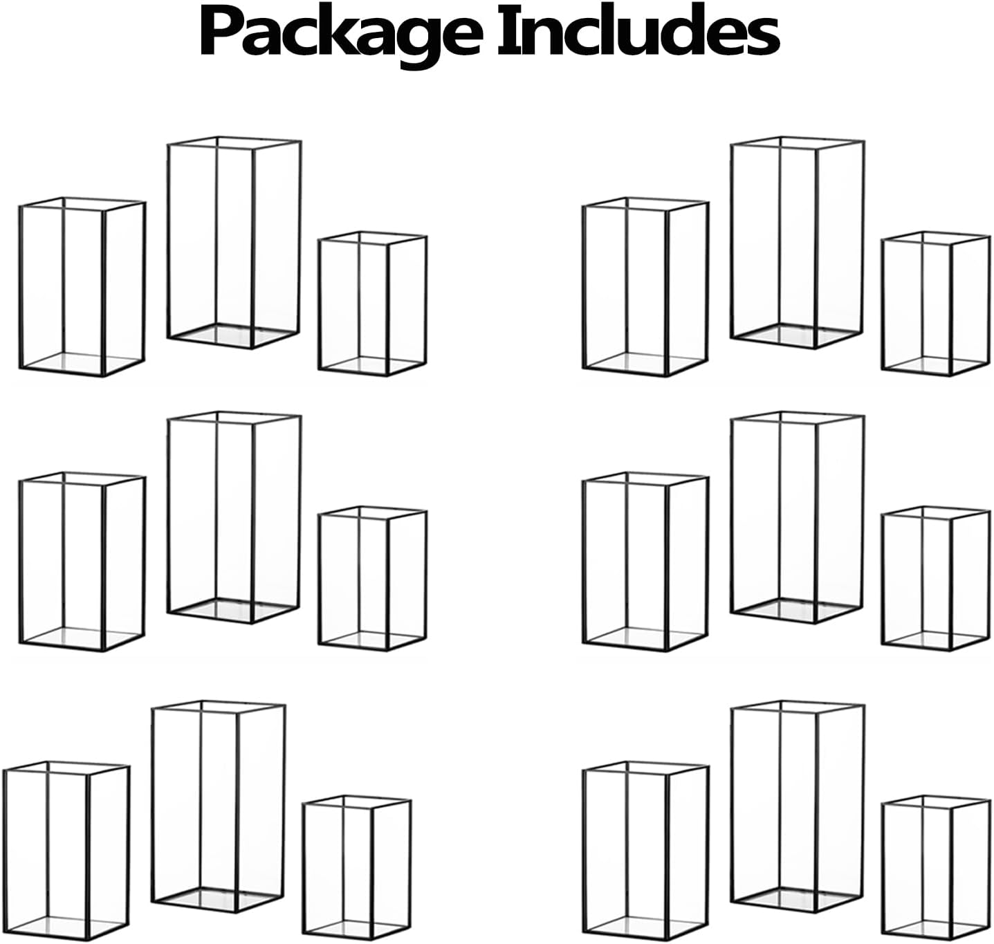 Hewory Glass Hurricane Candle Holder Set of 18, Black Large Hurricane Centerpiece for Table, Tall Floor Square Pillar Candle Holders Lantern Set for Wedding, Anniversary, Party, Fireplace, Dining Room