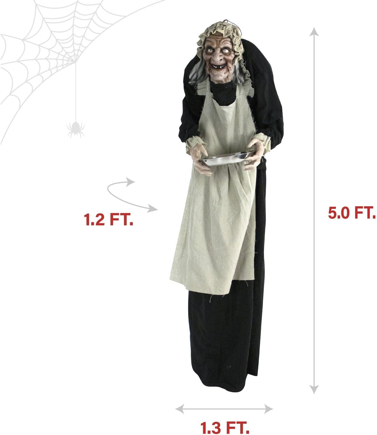 Haunted Hill Farm Life-Size Halloween Animatronic, Scary Talking Zombie Maid with Touch Activated Lights and Sounds, Battery Operated Indoor or Covered Outdoor Halloween Decorations for Home