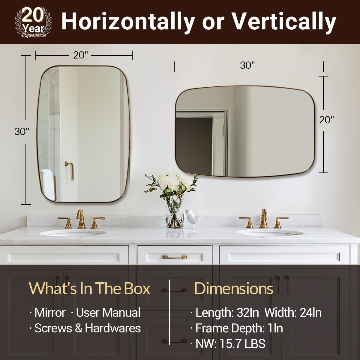 ANDY STAR Oval Mirrors for Bathroom, 20x30 Bronze Bathroom Vanity Mirror with Metal Frame, Oil Bronze Oblong Mirror for Over Sink, Modern Anti Rust Wall Mounted