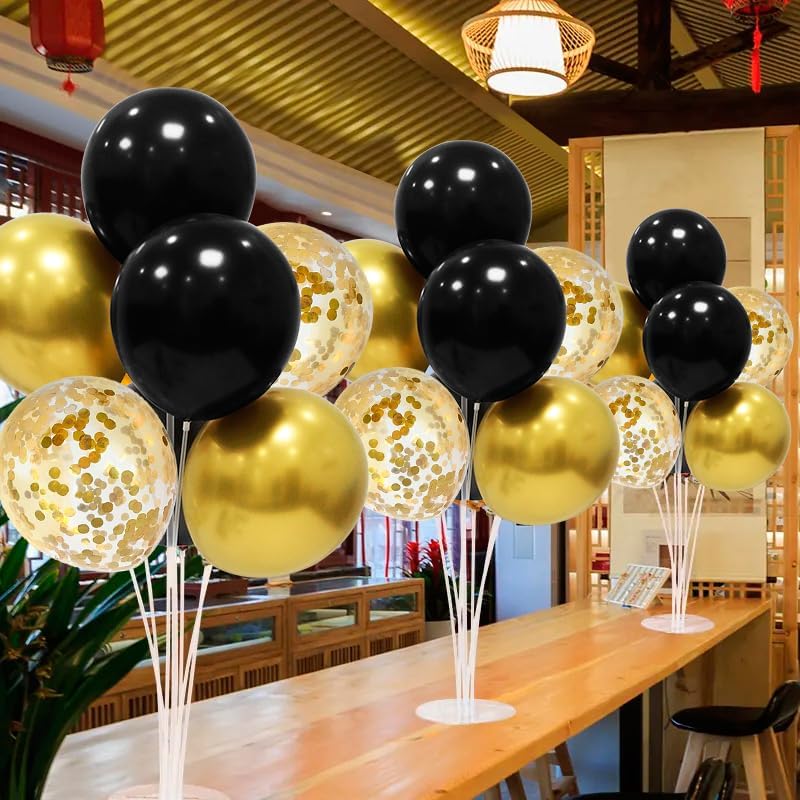 Black and Gold Balloon Stand Centerpiece Table Decorations Black and Gold Party Decorations for Birthday Wedding Retirement Anniversary Father's Day New Year Graduation 2025 (Black gold set5)