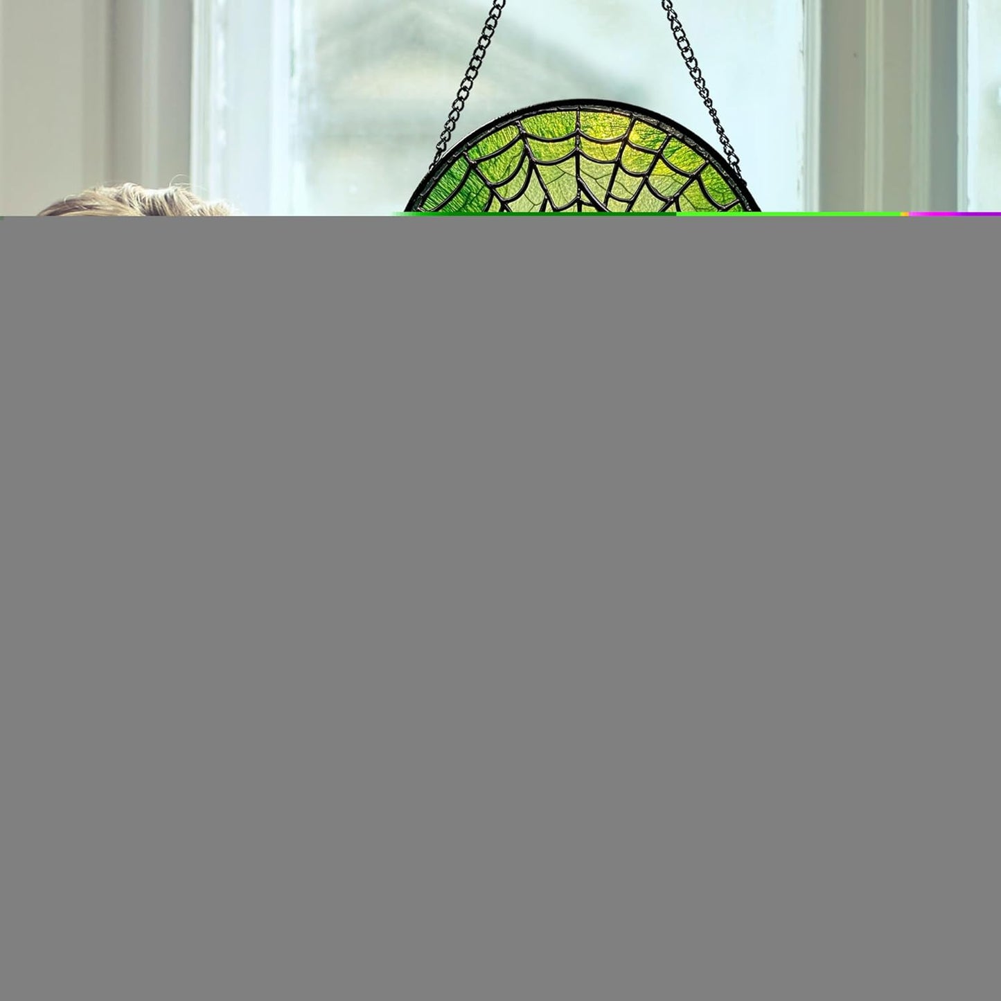 Stained Glass Window Hanging - Black Green Horror Spider Web Suncatcher for Doors Garden Patio Sun Catchers Decor Christmas Halloween Birthday Gifts for Women Men Mom Nana Friend 9.8 in