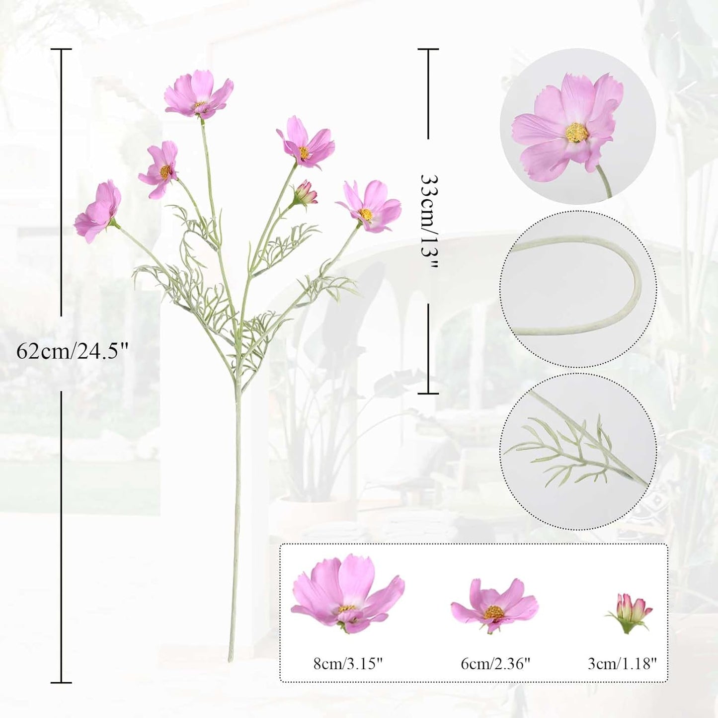 IPOPU Light Purple Cosmos Artificial Flowres 5PCS Fake Wildflowers 24.5" Lilac Flowers Artificial Daisies Silk Flowers with Stems for Baby Shower Centerpieces Home Table Decor (Light Purple)