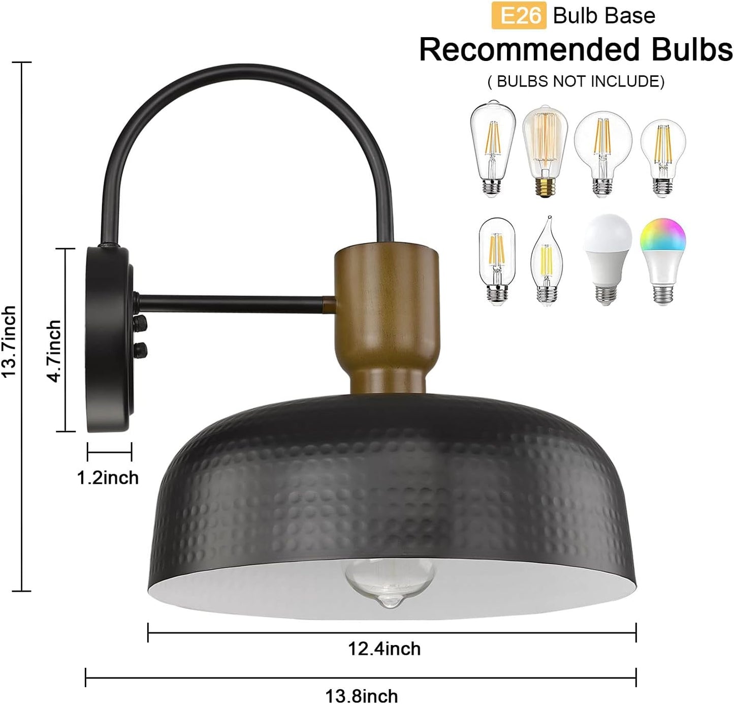 Outdoor Barn Light Gooseneck Barn Light, Farmhouse Exterior Wall Mount Light Vintage Wall Lighting Fixture Industrial Sconce Lantern for Porch, Entryway, Garage, Black, 2 Pack