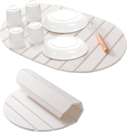 Large Stone Dish Drying Mats for Kitchen Counter, Quick Dry Absorbent Collapsible Dish Drying Mat,Diatomaceous Earth Mats for Dishes Bottles Cups,Match Any Countertop, Elliptical 24 * 16inch
