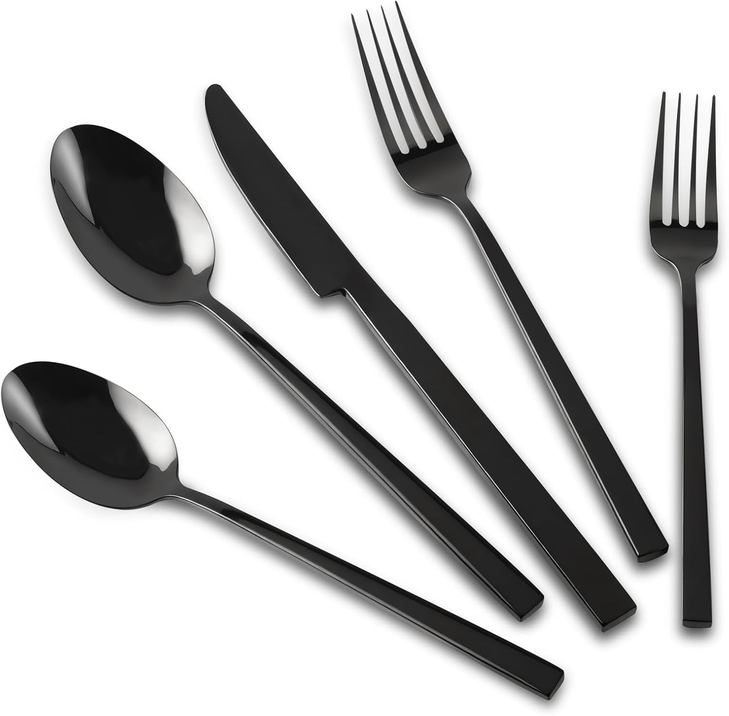 Stainless Steel Flatware Set Hand Forged 18/10 Silverware Set Mirror Black Cutlery Set with Cuboid Handle Matte Finished 20 Pieces Home Event Use Wedding Housewarming Gift Service for 4