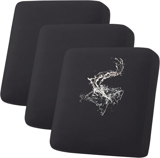 hyha Waterproof Couch Cushion Covers, Stretch Sofa Couch Seat Slipcover for Dog Washable, Non-Slip Waterproof Outdoor Cushion Covers for Patio Furniture Replacement (3 Pieces, Black)