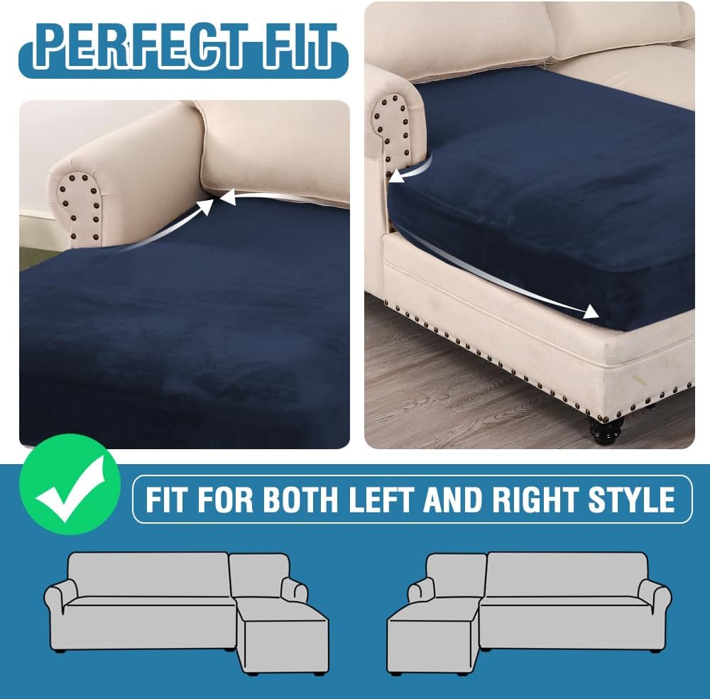 H.VERSAILTEX Velvet Stretch Individual Chaise Cover Sectional Couch Covers for L Shaped Sofa Both Left/Right Furniture Protector Seat Cushion Sofa Cover (1 Piece Chaise Cover, Navy)