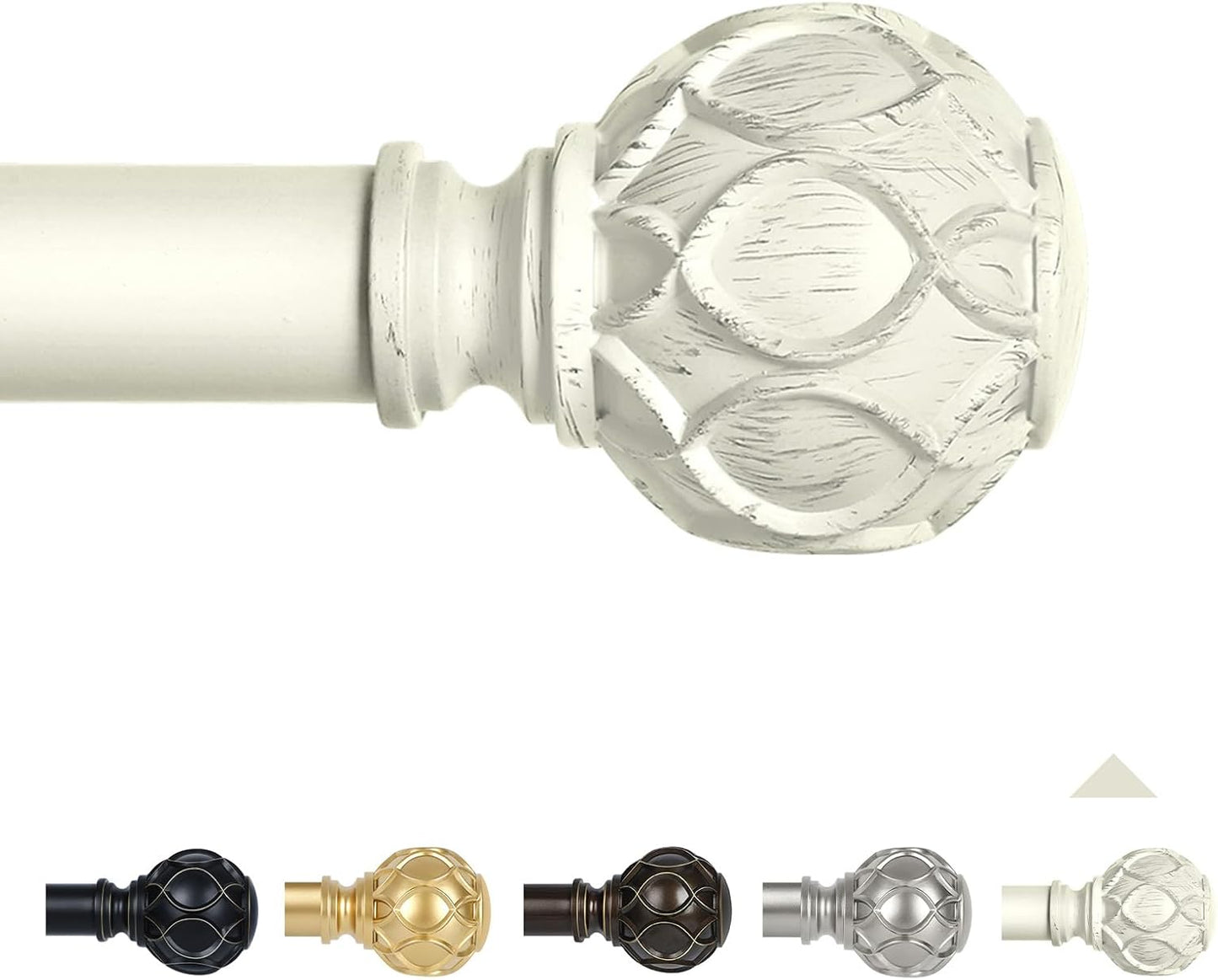 White Farmhouse Curtain Rods for Windows:18-45" Heavy Duty Adjustable Curtain Rod for Bedroom Living Room,Boho Decorative Rustic Drapery Rods with Vintage Coastal Texture Finials,Antique White