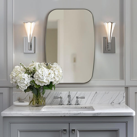 ANDY STAR Brushed Nickel Bathroom Mirror, 20x30’’ Oval Mirror for Bathroom, Brushed Nickel Oblong Mirror with Metal Frame Wall Mounted for Living Room, Bedroom