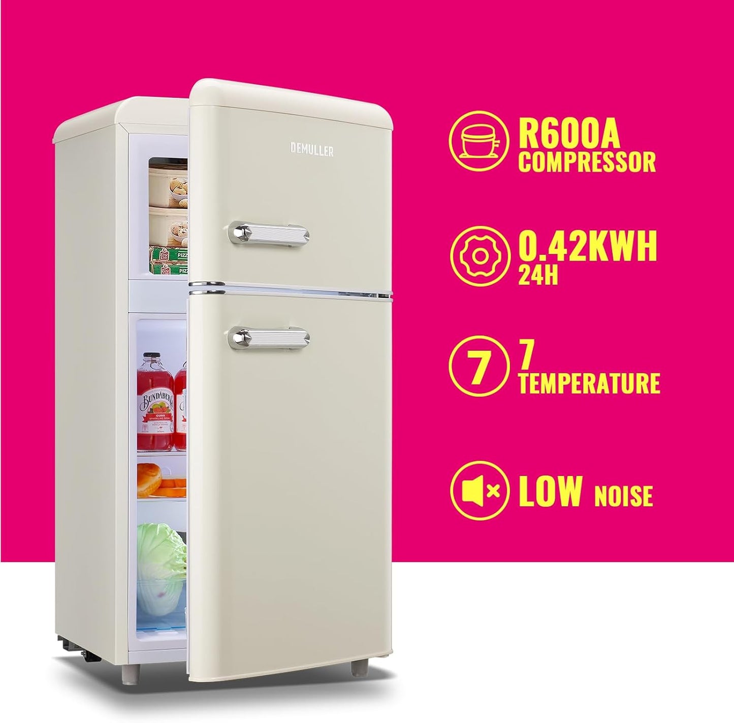 Retro Mini Fridge 3.5 Cu.ft Small Refrigerator with Top Freezer Compact Fridge Apartment Size Refrigerator Dual Door with Handles for Home Office Dorm