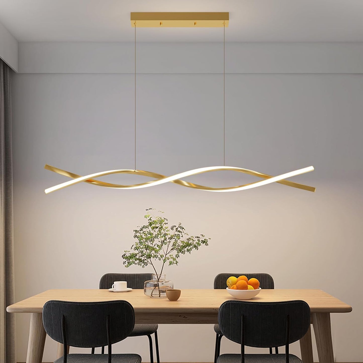 Modern Ceiling Pendant Light, with Remote Control Dimmable 3 Color Mode & Brightness Ceiling Lamp, Anti-Flicker Dining Light Fixture for Kitchen, Dining Room (Gold, 39IN)