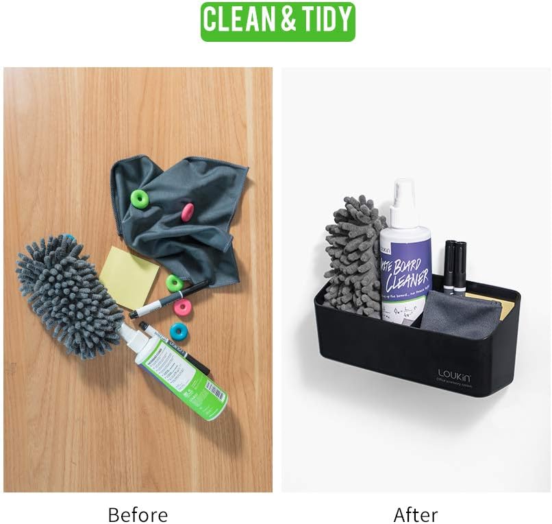 loukin Magnetic and Adhesive Marker Holder, Dry Erase Accessory Tray, Magnetic Storage Organizer for Whiteboard, Glass or Refrigerators (Black)