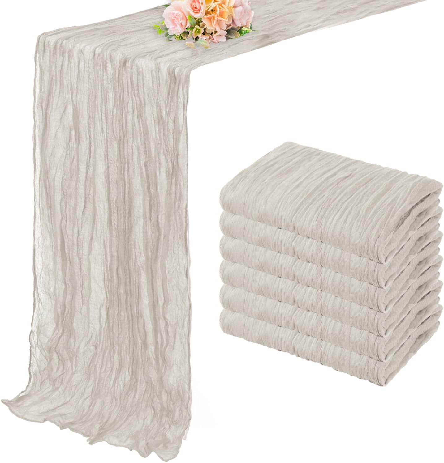 6 Pack Rose Brown Cheesecloth Table Runner 10FT Rustic Gauze Fabric Cheese Cloth Table Runner for Wedding Bridal Baby Shower Table Decor Boho Sheer Birthday Party Table Decorations 20 x 120 Inch Long