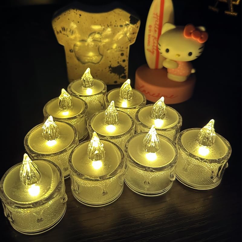 24-Pack Crystal Flameless Tea Lights – Battery Operated LED Candles with Realistic Flicker for Easter Decorations, Wedding Centerpieces, Halloween Party & Holiday Gift Box (Set of 24)