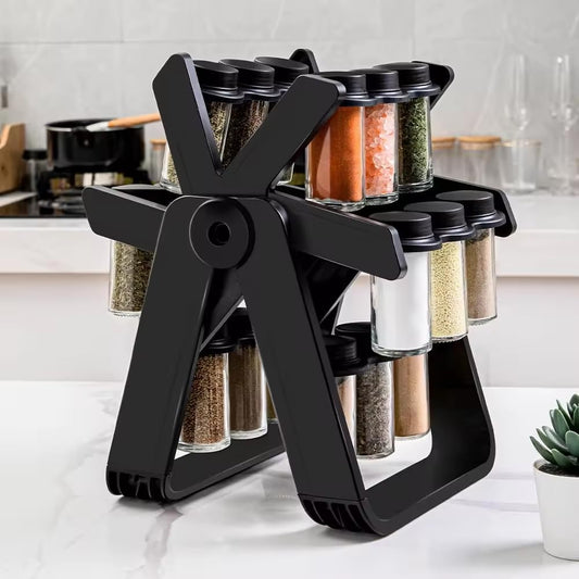 A&K's Rotating Spice Rack Organizer, 18 Glass Jars, 360-Degree Turntable, Black, Comes with Spice Label Stickers, Funnel, and Water Pen. Best for Kitchen Organization, Countertop, Pantry, and Cabinet.