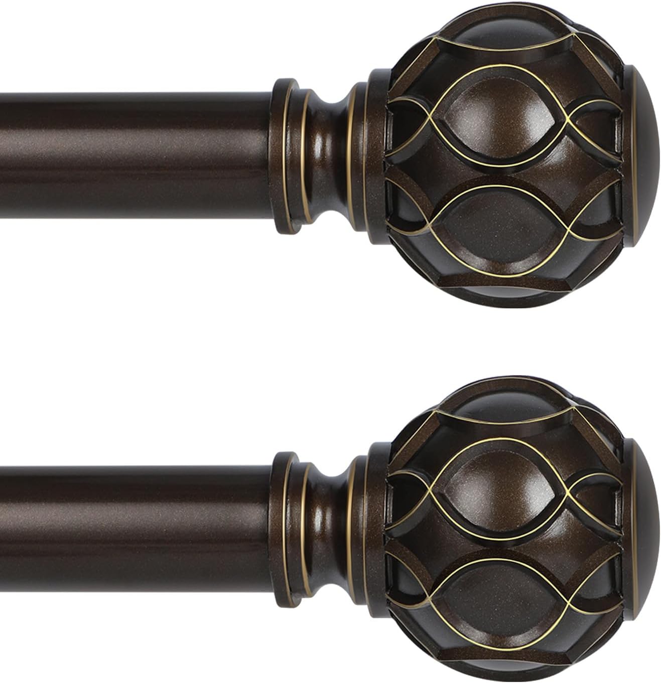 Bronze Farmhouse Curtain Rods for Windows:Heavy Duty Adjustable Curtain Rod for Bedroom Living Room,Boho Decorative Rustic Drapery Rods with Vintage Coastal Finial,Antique Bronze 2 Pack 18-45"