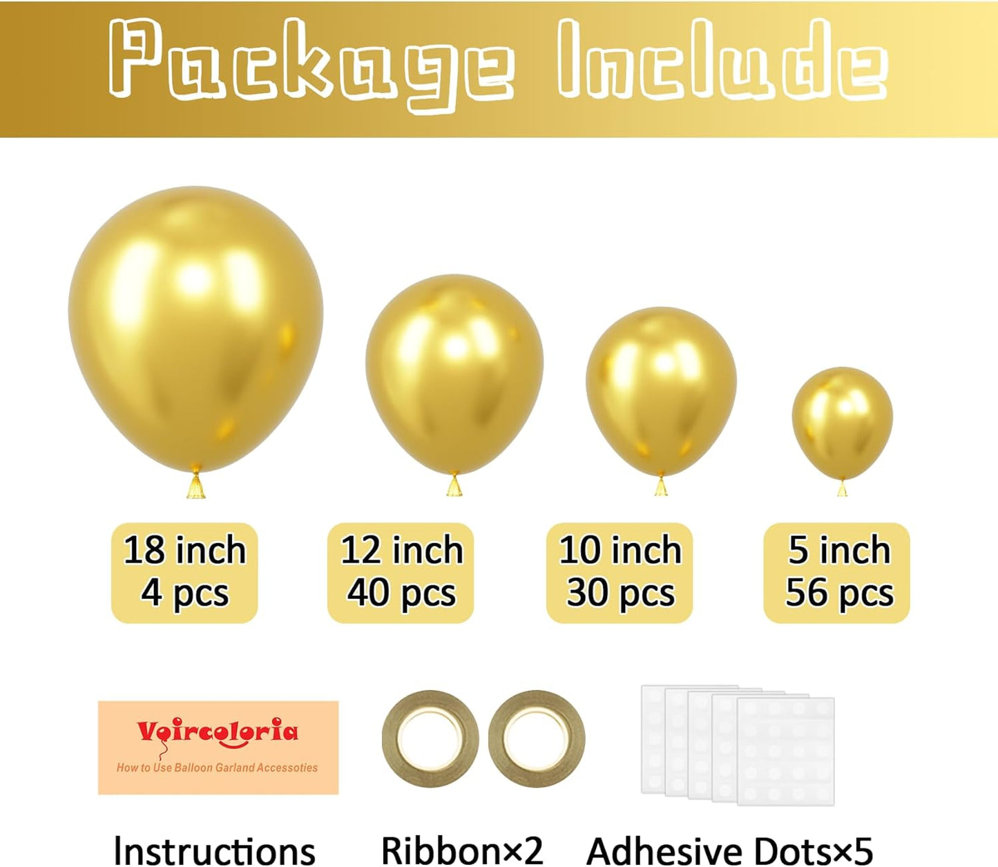 130pcs Metallic Gold Balloons Different Sizes 18" 12" 10" 5" Party Latex Balloons for Birthday Graduation Baby Shower Wedding Anniversary New Year Party Decorations