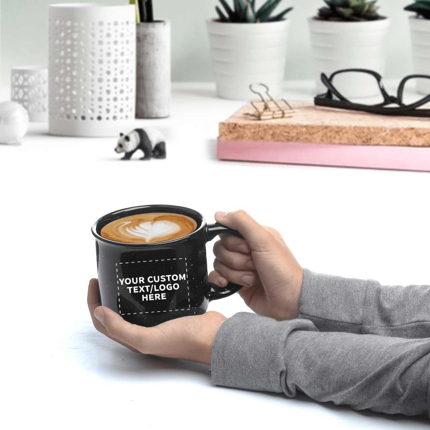 DISCOUNT PROMOS Custom Ceramic Campfire Coffee Mugs 13 oz. Set of 1, Personalized Bulk Pack - Perfect for Tea, Espresso, Cappuccino, Hot Cocoa - Black