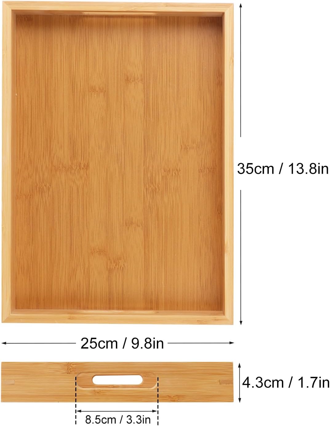 3 Pack Large Bamboo Serving Tray with Handles, 14 x 10 inch Wooden Dinner Tray, Home Kitchen Breakfast Trays for Living Room Bedroom Kitchen Dinner Table, Picnic