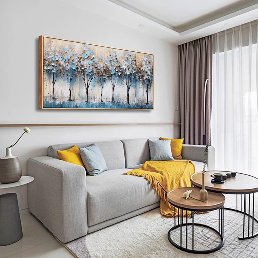 Hyidecorart Vintage Trees Abstract Wall Paintings Large Canvas Art for Living Room Bedroom - Wood Framed Modern Office Pictures Stretched and Ready to Hang Home Decoration