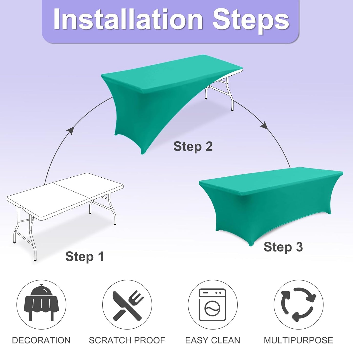 ABCCANOPY 6 FT Spandex Table Cover Stretch Fitted Wrinkle Resistant Tablecloth Reuse for Rectangular Folding Table Patry Event Wedding Banquet Protector Turquoise