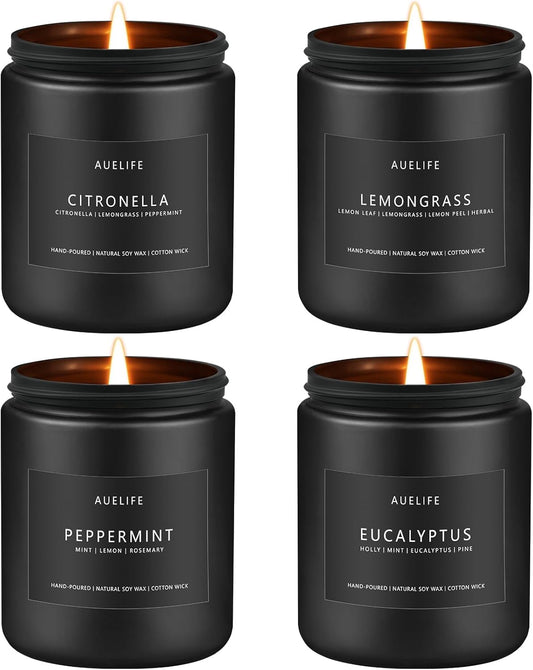 Outdoor Candle Set | Citronella/Mint/Eucalyptus/Lemongrass Summer Scented, Natural Candle Gifts - 4Pack Candles - Citronella Candles for Indoor or Outdoor Use - 28 oz,200 Hours Burn Time
