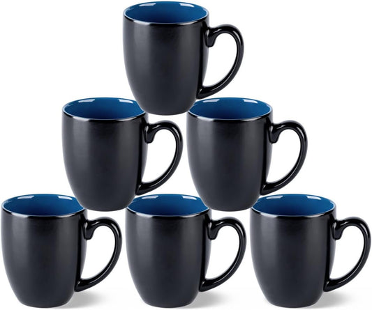 GBHOME 16oz Coffee Mugs Set of 6, Large Ceramic Coffee Mugs for Man, Woman, Dad, Mom, Modern Coffee Mugs Set with handle for Tea/Latte/Cappuccino/Milk/Cocoa. Dishwasher&Microwave Safe,Blue