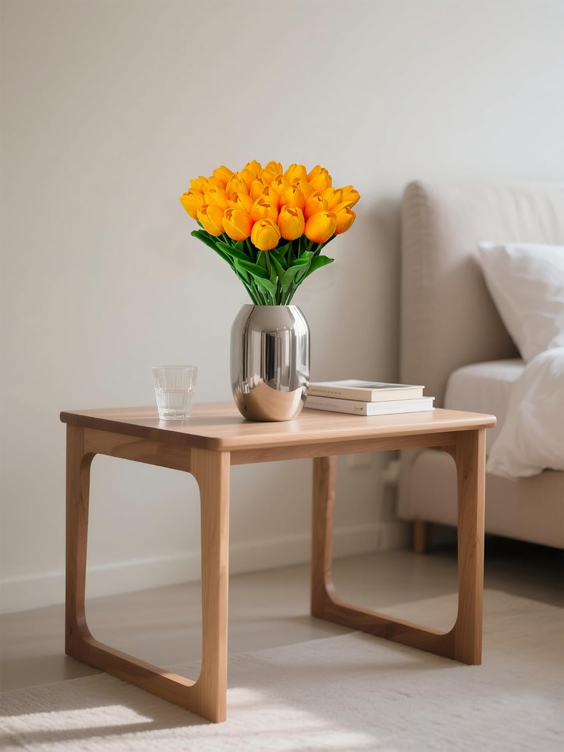 15 Heads Artificial Flowers PU Real Touch Tulip Bouquets Orange Tulips Faux Tulips Latex Fake Flower Bouquet for Spring Wedding Home Décor Centerpiece Arrangements