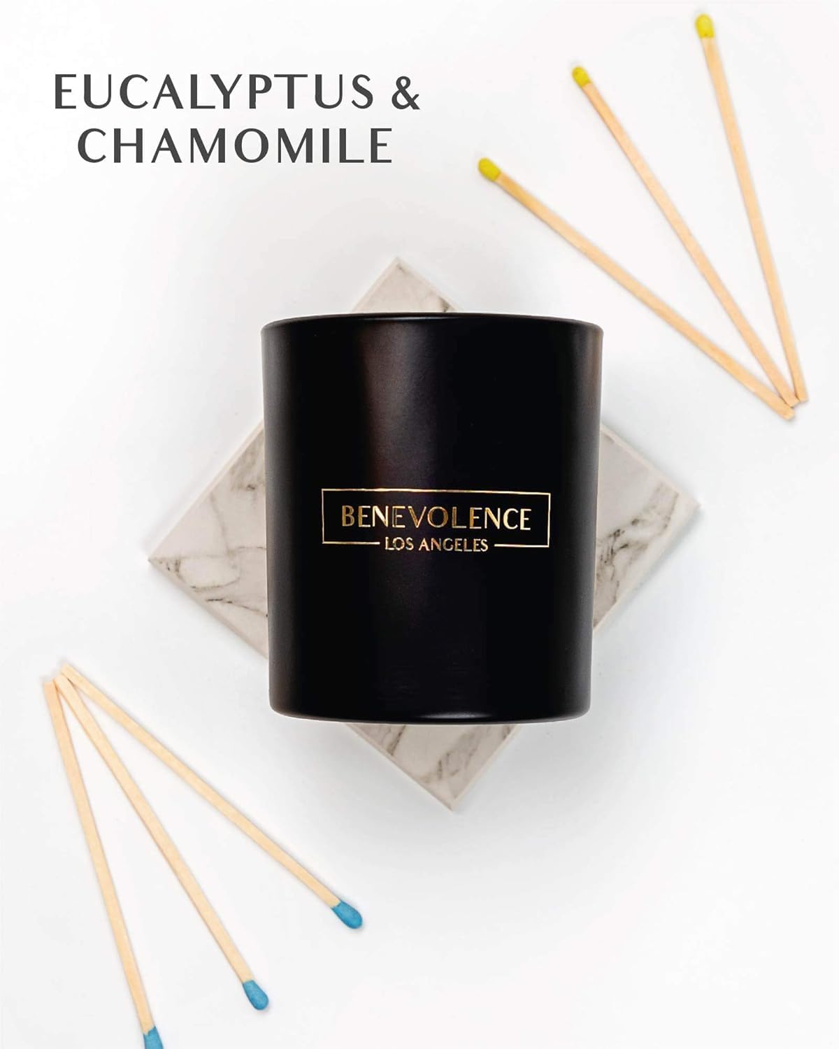 Benevolence LA Eucalyptus & Chamomile Scented Candle | Soy Candles, Black Candle for Home | Gifts for Women and Men | Home Fragrance | Aromatherapy | 8oz, 45 Hour Burn