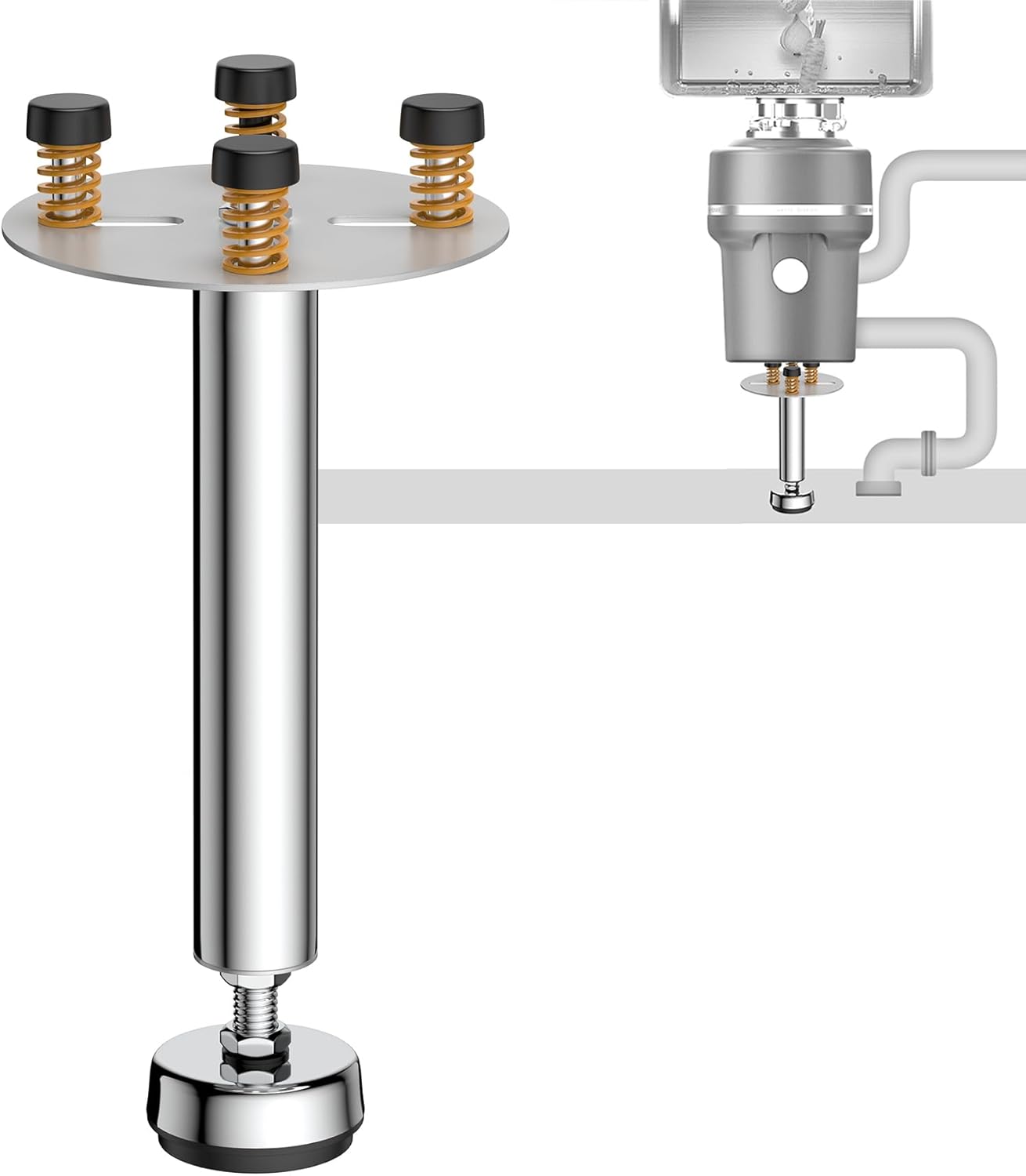 Garbage Disposal Support, Adjustable Spring Shock Absorber Bracket (11.02-14.56inch (28-37cm)), Holds Up tp 440lbs, Stainless Steel Noise Reduction Installation Kit
