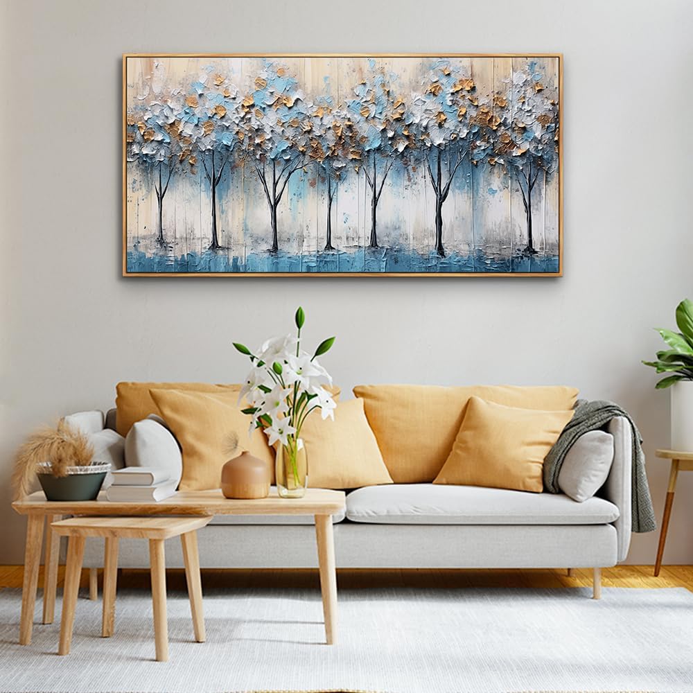 Hyidecorart Vintage Trees Abstract Wall Paintings Large Canvas Art for Living Room Bedroom - Wood Framed Modern Office Pictures Stretched and Ready to Hang Home Decoration