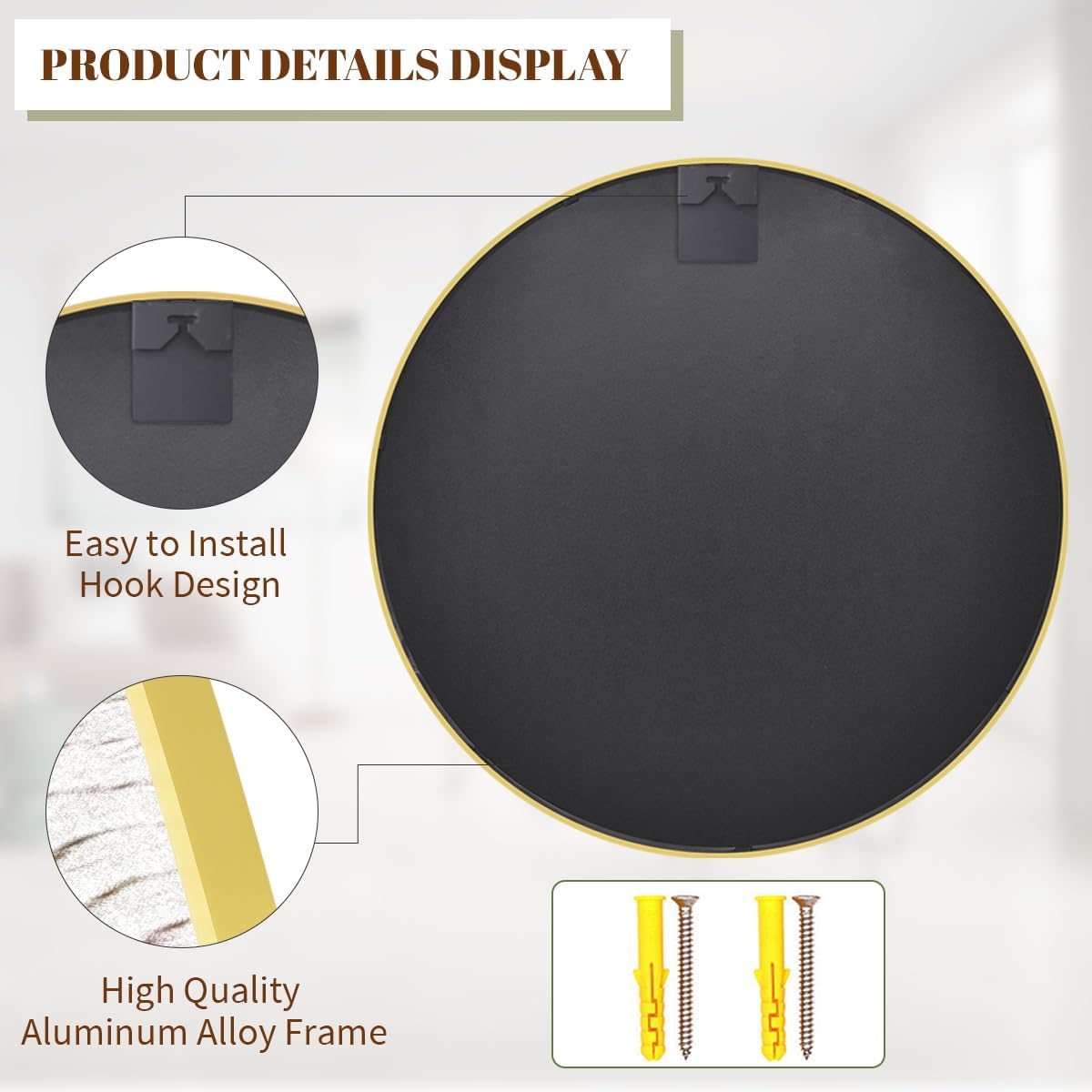 BEAUTYPEAK 18 Inch Round Mirror, Metal Frame Circle Mirror, Wall Mounted for Entryway, Bathroom, Vanity, Living Room, Gold