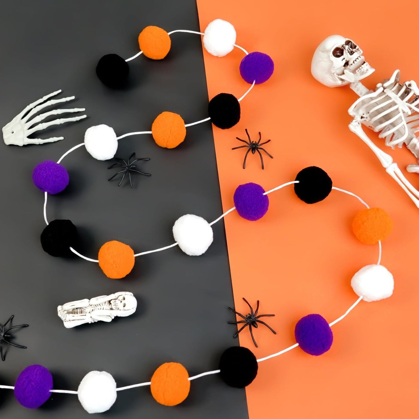 TBD Decor 2pk Halloween Decorations Pom Pom Garland,13FT Colorful Large Felt Ball Garland,Cute Hanging Halloween Party Decorations for Mantle,Indoor Birthday Party Supplies