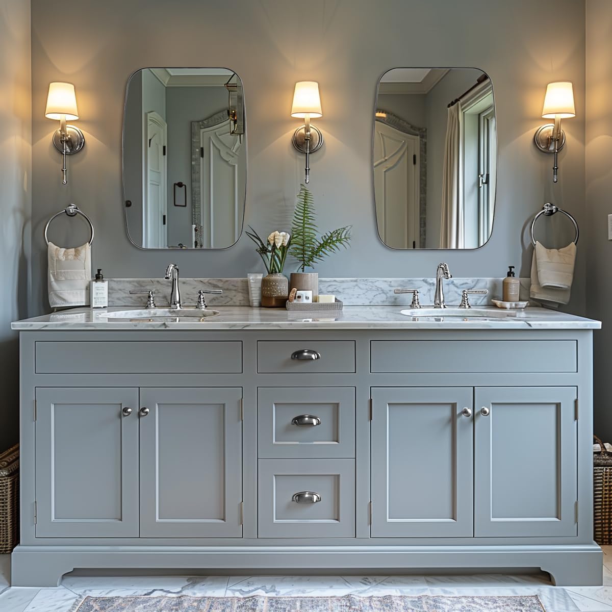 ANDY STAR Polished Chrome Mirror, 24x32 Oblong Bathroom Mirror for Vanity with Stainless Steel Metal Frame, Silver Oval Mirror Modern Anti Rust Wall Mounted