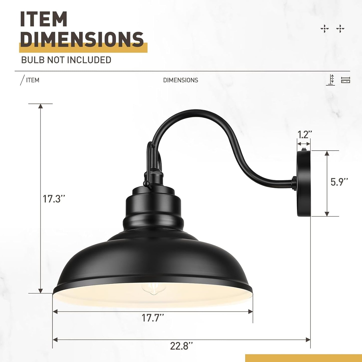 zeyu 18 Inch Dusk to Dawn Outdoor Barn Light, 1-Light Gooseneck Wall Light, Modern Wall Sconce for Garden Garage, Matte Black Finish, 016-1BL-PC BK