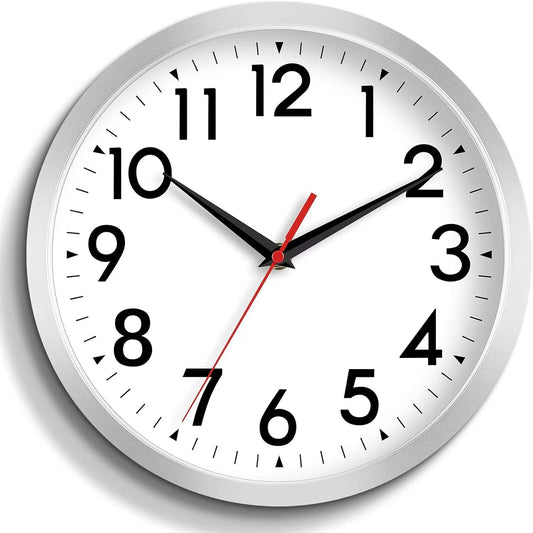 Wall Clock Small Analog 8 Inch Silent Non Ticking Battery Operated Modern Simple Decorative for Kitchen Office Bedroom Bathroom Living Room(Silver)