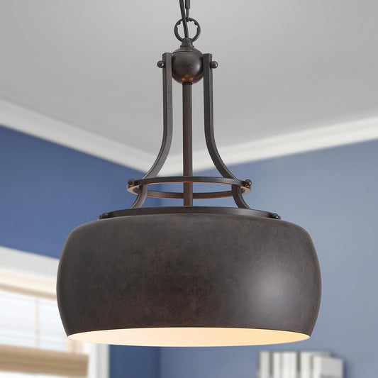 WUZUPS Chandelier Rustic Farmhouse Industrial Round Ceiling Pendant LED Light Fixture with Open Bottom Drum Shade, H 15.7" x W 13.4", Distressed Rust