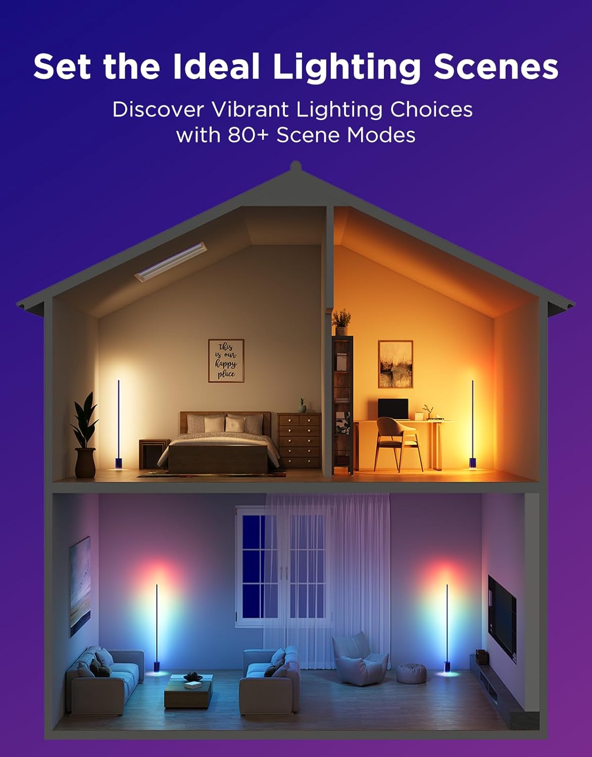 Govee Floor Lamp 2 with Matter, RGBIC, Warm Cool White LED, Alexa Compatible, 1725lm, Music Sync, Scene Modes, Smart Floor Lamp for Living Room, Bedroom, Blue(1 Pack)