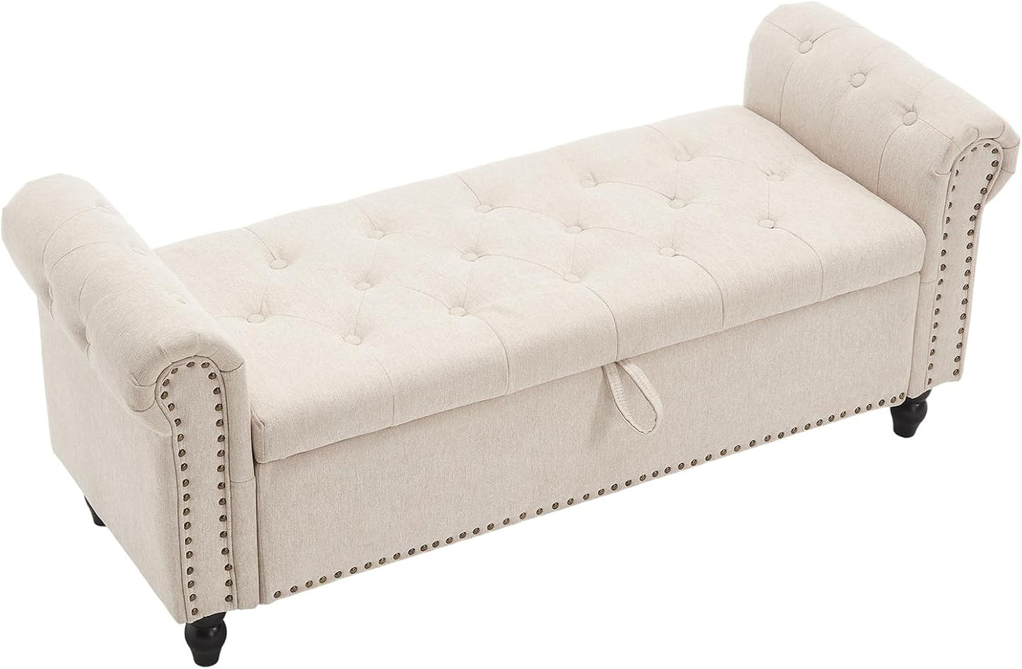 Furniliving 55” End of Bed Bench, Bedroom Bench with Button-Tufted, Large Upholstered Storage Ottoman Entryway Bench with Storage Shoe Cabinet Bench, for Bedroom, Linen, Camel