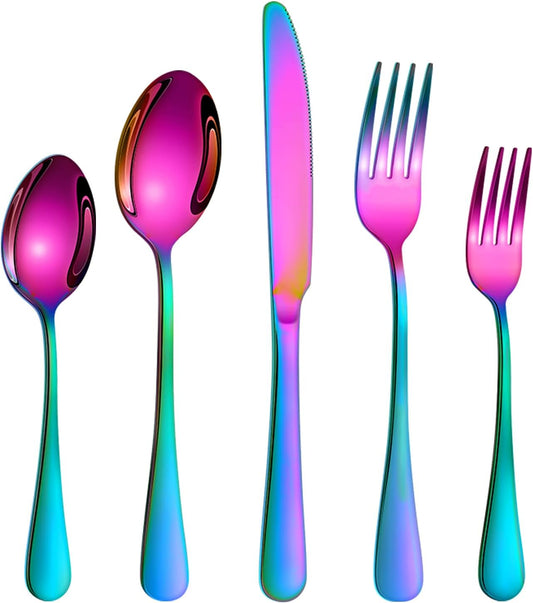 20 Pcs Rainbow Silverware Set for 4, Food Grade Stainless Steel Flatware Set, Eating Utensils Sets Include Fork/Knife/Spoon,Home Kitchen Tableware Set, Reusable Cutlery Set, Dishwasher Safe