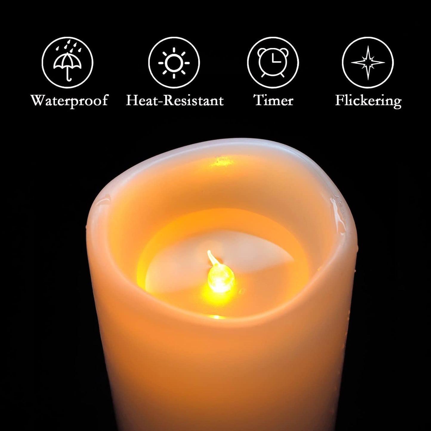 Homemory 6" x 4" Large Waterproof Outdoor Flameless Candles with Remote Control and Timer, Battery Operated Flickering LED Pillar Candles for Indoor Outdoor Lanterns, Porch, Long Lasting, Set of 2