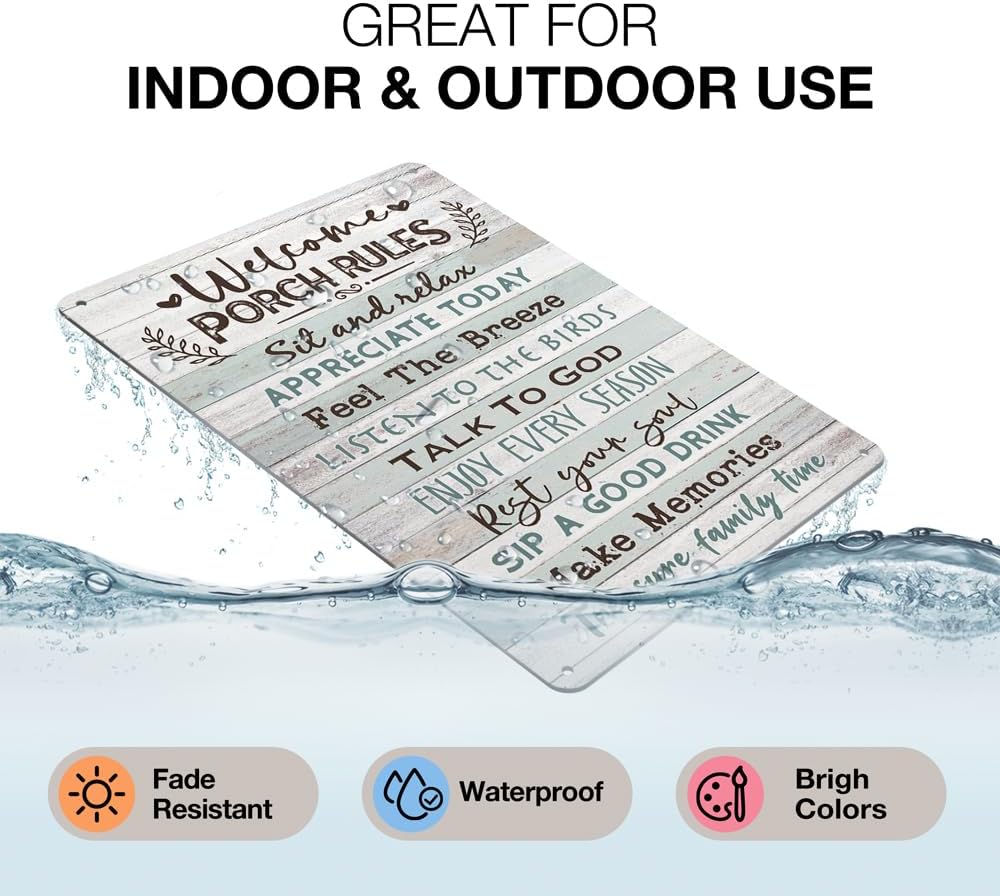 Heuhuww Heuhuww Welcome Porch Rules Tin Sign,Vintage Patio Wall Art Decor,Outdoor Rustic Farmhouse Home Patio Backyard Decor12" x 8"(H20)