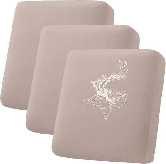 hyha Waterproof Couch Cushion Covers, Stretch Sofa Couch Seat Slipcover for Dog Washable, Non-Slip Waterproof Outdoor Cushion Covers for Patio Furniture Replacement (3 Pieces, Taupe)