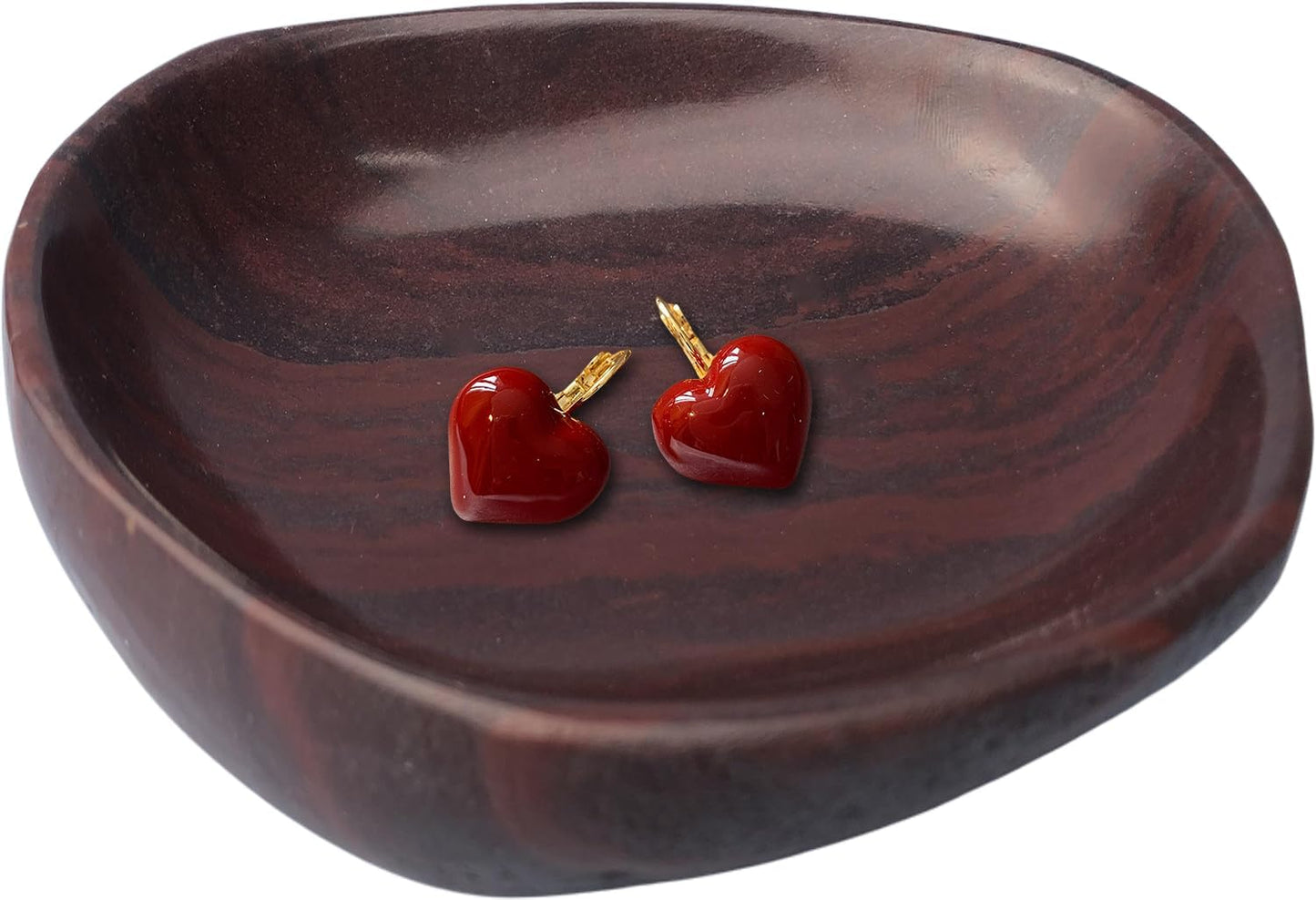 Handmade Decorative Bowl - Natural River Stone Pebble Artisan Crafted Serving Dish | 4-6 Inch Unique Decorative Tray for Home Centerpiece, Jewelry Holder (Deep Red)