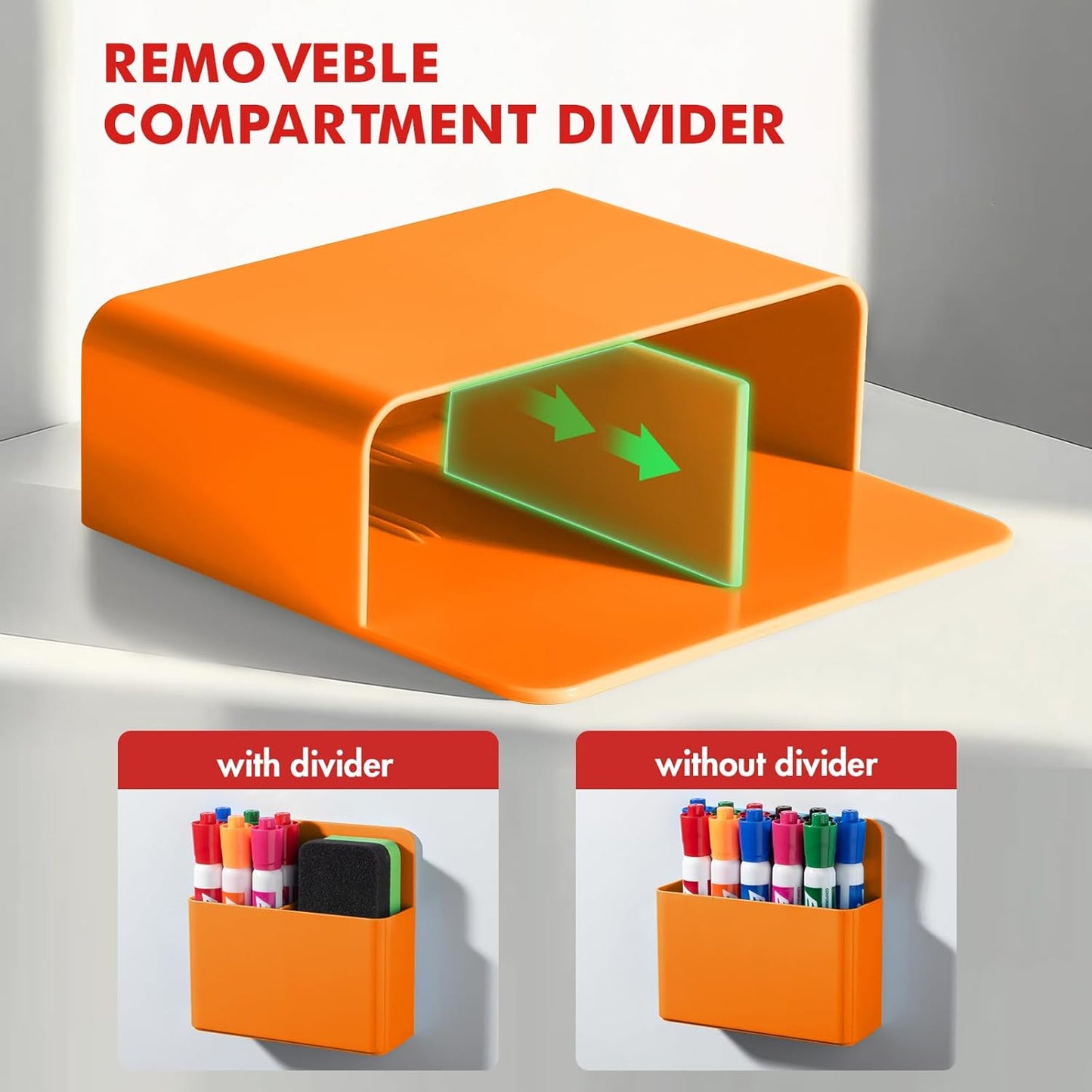 BEYGORM 2 Pack Plastics Magnetic Pen Holder for Refrigerator, Dry Erase Marker Holder for Whiteboard，Magnet School Locker Organizer Accessories, Pencil Cup, Pen Caddy, Classroom Organization(Orange)