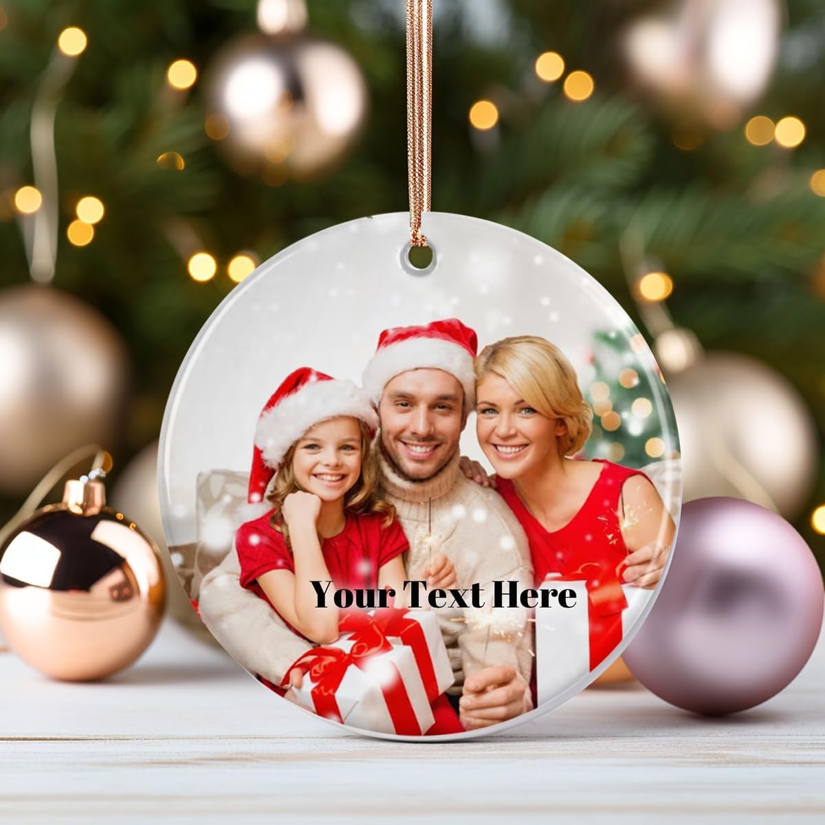 Personalized Christmas Ornaments with Photo and Text, Custom Ceramic Hanging Ornament with Picture for Christmas Tree, Customized Xmas Gift for Parents Family