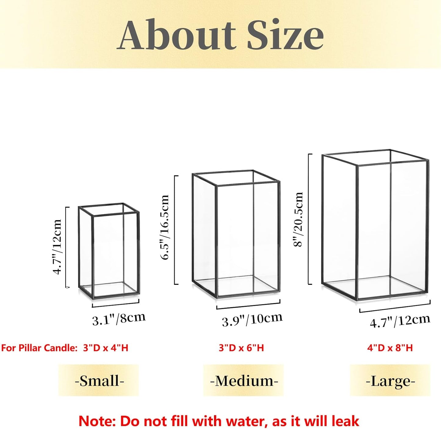 Glass Hurricane Candle Holder Large - Hewory 3pcs Black Rectangle Flower Holders Centerpiece for Table, Tall Floor Square Pillar Candle Lantern for Wedding, Anniversary, Party, Fireplace, Dining Room