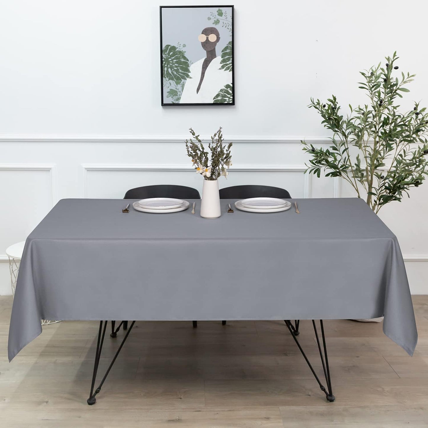 sancua Rectangle Tablecloth - 60 x 84 Inch - Stain and Wrinkle Resistant Washable Polyester Table Cloth, Decorative Fabric Table Cover for Dining Tables, Buffet Parties and Camping, Light Grey