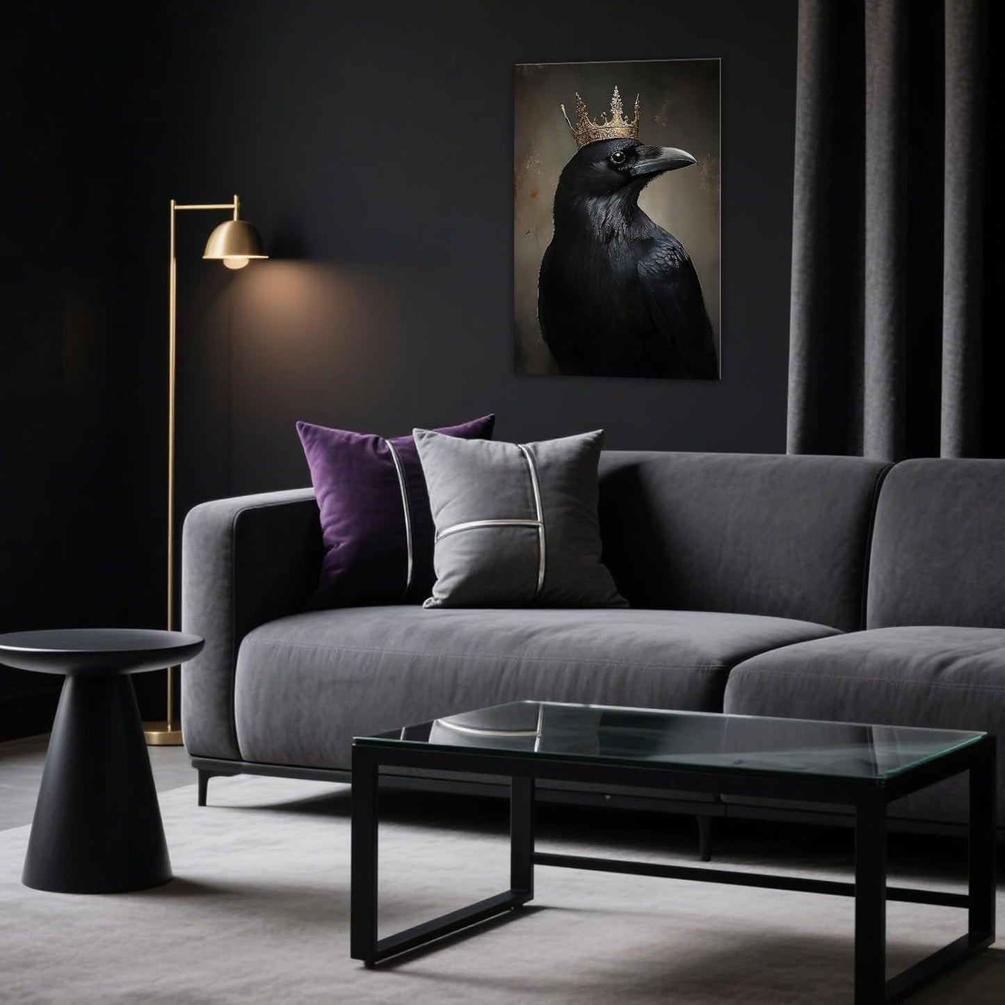 OAAPITI Raven King Wall Art Mysterious Black Bird Painting Dark Gothic Animal Canvas Print for Living Room Bedroom Home Office Inspirational Decor(Artwork-8,16"x24")